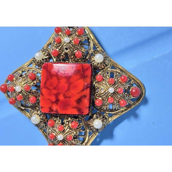 Vintage 1930s Austrian/Czech (Bohemian) W. Germany Filigree Brooch 2.5" - Picture 4 of 16